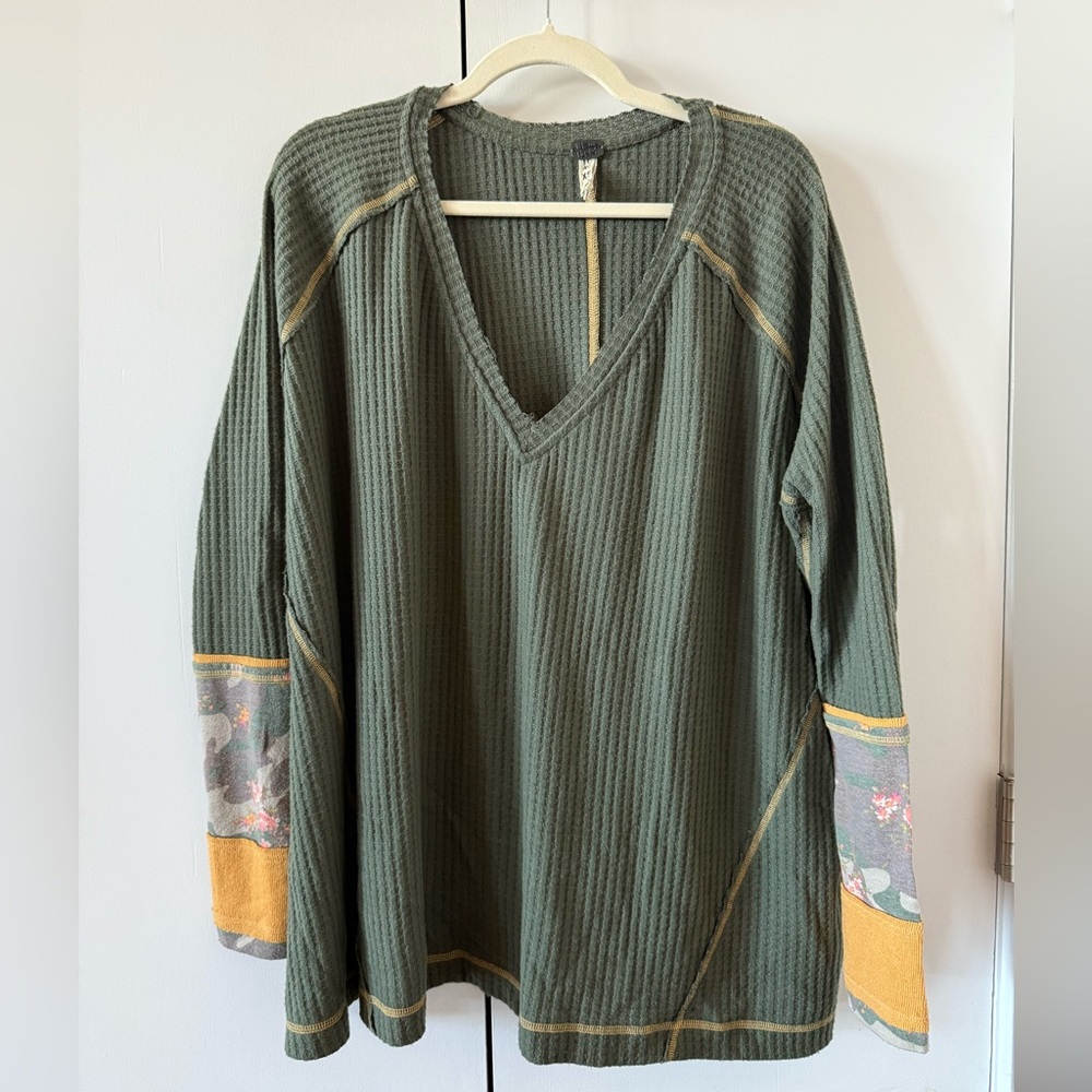 We The Free Olive Waffle Knit Top